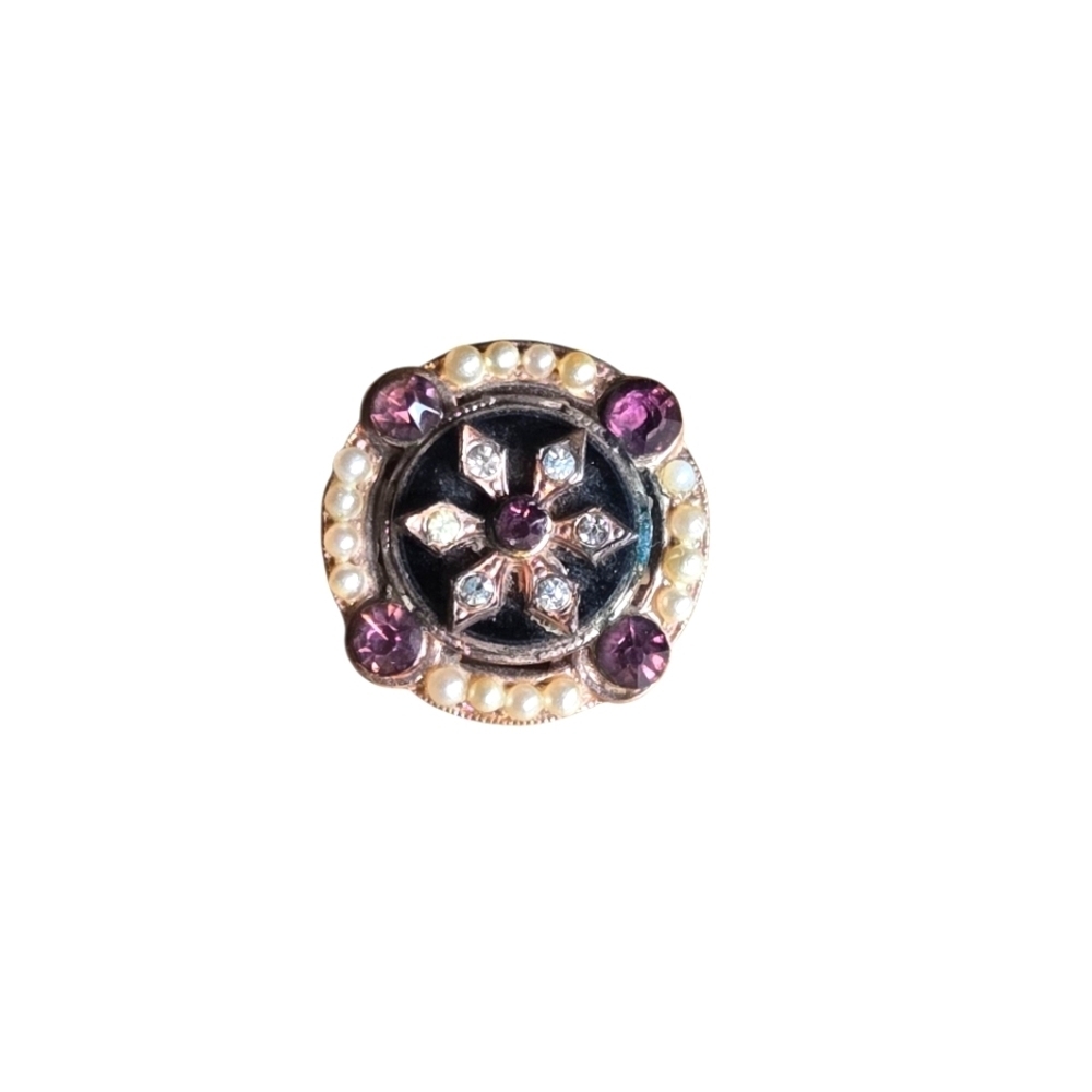Vintage Collectible Scatter Pin Purple Rhinestones Mini Pearls Goldtone Metal